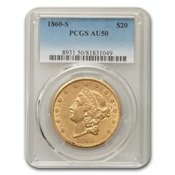 1860 $20 Liberty Gold Double Eagle AU-50 PCGS