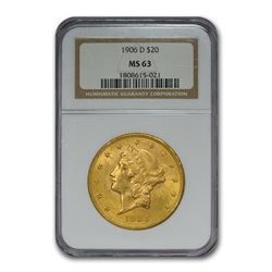 1906-D $20 Liberty Gold Double Eagle MS-63 NGC