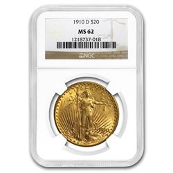 1910-D $20 Saint-Gaudens Gold Double Eagle MS-62 NGC