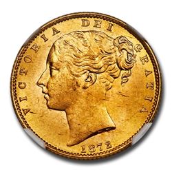 1872 Great Britain Gold Sovereign Victoria Shield MS-65 NGC