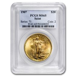 1907 $20 Saint-Gaudens Gold Double Eagle MS-65 PCGS