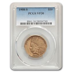 1908-S $10 Indian Gold Eagle VF-30 PCGS