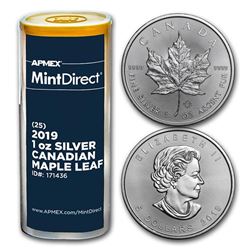 2019 Canada 1 oz Silver Maple Leaf (25-Coin MintDirect® Tube)