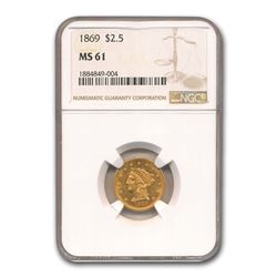 1869 $2.50 Liberty Gold Quarter Eagle MS-61 NGC