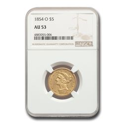 1854-O $5 Liberty Gold Half Eagle AU-53 NGC