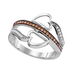 10kt White Gold Round Diamond Linked Double Heart Pendant 1/10 Cttw
