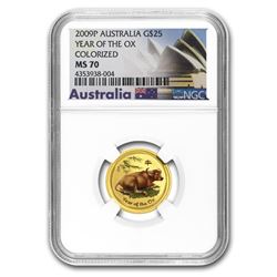 2009 Australia 1/4 oz Gold Lunar Ox MS-70 NGC (SII\, Colorized)