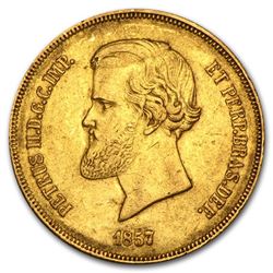 1851-1889 Brazil Gold 20\,000 Reis Pedro II Avg Circ (Random)