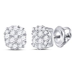 10kt White Gold Mens Round Diamond Square Cluster Fashion Ring 2.00 Cttw
