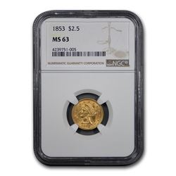 1853 $2.50 Liberty Gold Quarter Eagle MS-63 NGC