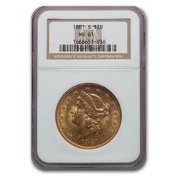 1881-S $20 Liberty Gold Double Eagle MS-61 NGC