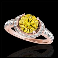 1.70 ctw SI Intense Yellow Diamond 3 Stone Ring 10K Rose Gold
