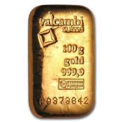 100 gram Gold Bar - Valcambi (Poured w/Assay)