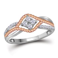 10kt White Gold Round Diamond Woven Twist Band Ring 1/12 Cttw