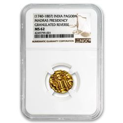 (1740-1807) East India Company Gold Pagoda Madras Pres. MS-62 NGC