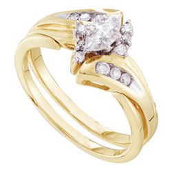 10kt Yellow Gold Round Ruby Diamond Milgrain Square Stackable Band Ring 1/8 Cttw