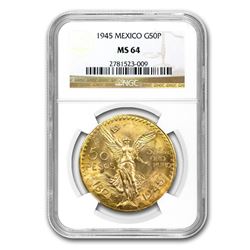 1945 Mexico Gold 50 Pesos MS-64 NGC