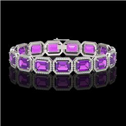 36.81 ctw Aquamarine & Diamond Halo Bracelet 10K Rose Gold
