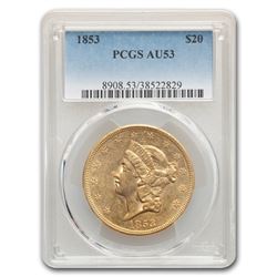 1853 $20 Liberty Gold Double Eagle AU-53 PCGS