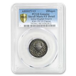 1605-1627 Mughal Empire Silver Zodiac Rupee VF PCGS (Chopmarks)