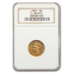1865 $3 Gold Princess AU-50 NGC