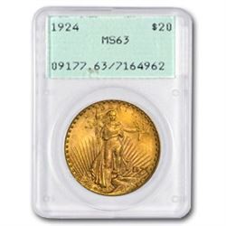 1924 $20 Saint-Gaudens Gold Double Eagle MS-63 PCGS (Rattler)