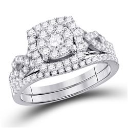 14kt White Gold Round Diamond Cluster Bridal Wedding Engagement Ring Band Set 7.00 Cttw