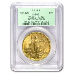 1908 $20 Saint-Gaudens Gold No Motto MS-66 PCGS (Wells Fargo)