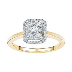 10kt Yellow Gold Mens Round Diamond Square Cluster Stud Earrings 1/20 Cttw