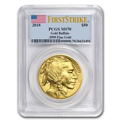 2018 1 oz Gold Buffalo MS-70 PCGS (FirstStrike®\, Flag Label)