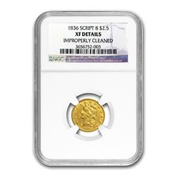 1836 $2.50 Gold Classic Head Script 8 XF Details NGC (Cleaned)