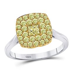14kt Yellow Gold Princess Blue Color Enhanced Diamond Fashion Ring 1/6 Cttw
