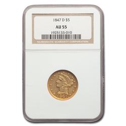 1847-D $5 Liberty Gold Half Eagle AU-55 NGC