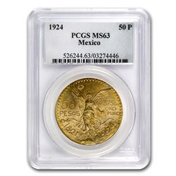 1924 Mexico Gold 50 Pesos MS-63 PCGS