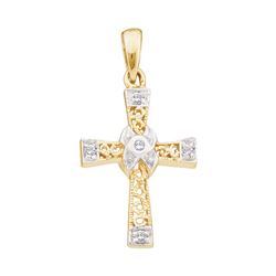 10k White Gold Round Diamond Cross Circle Pendant 1/4 Cttw