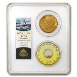 1857-S $20 Lib Gold SS Central America Shipwreck UNC Details PCGS