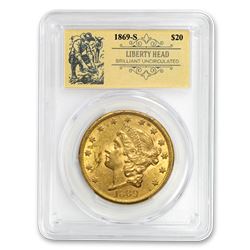 1869-S $20 Liberty Gold Double Eagle BU PCGS (Prospector Label)
