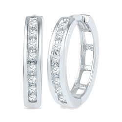 10kt White Gold Round Diamond Triple Row Huggie Earrings 1/4 Cttw