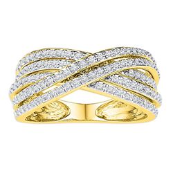 10kt Yellow Gold Round Diamond Floral Accent Stackable Band Ring 1/12 Cttw