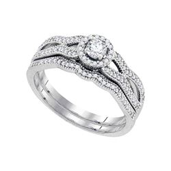 14k White Gold Round Diamond Cluster Bridal Wedding Engagement Ring Band Set 3/8 Cttw