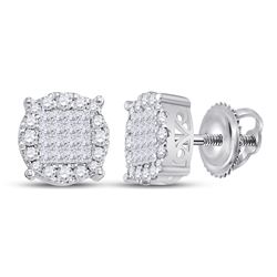 14kt White Gold Round Diamond Flower Cluster Pendant 1/4 Cttw