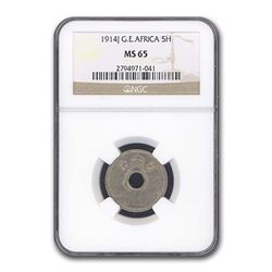 1914-J German East Africa 5 Heller MS-65 NGC