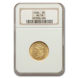 1835 $5 Gold Classic Head Half Eagle AU-58 NGC
