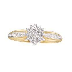 10kt White Gold His & Hers Round Diamond Cluster Matching Bridal Wedding Ring Band Set 1/10 Cttw