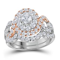 14kt Yellow Gold Round Diamond Cluster Bridal Wedding Engagement Ring Band Set 3/4 Cttw