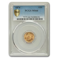 1874 $1 Indian Head Gold MS-66 PCGS