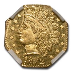 1872 Indian Octagonal 25 Cent Gold MS-64 NGC (BG-791)