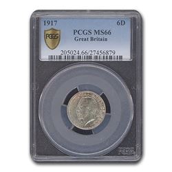 1917 Great Britain Sixpence George V MS-66 PCGS