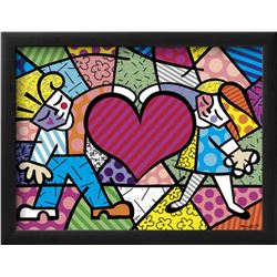Romero Britto "Heart Kids" Custom Framed Offset Lithograph