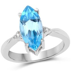 3.67 Carat Genuine Swiss Blue Topaz and White Diamond .925 Sterling Silver Ring (size 8)